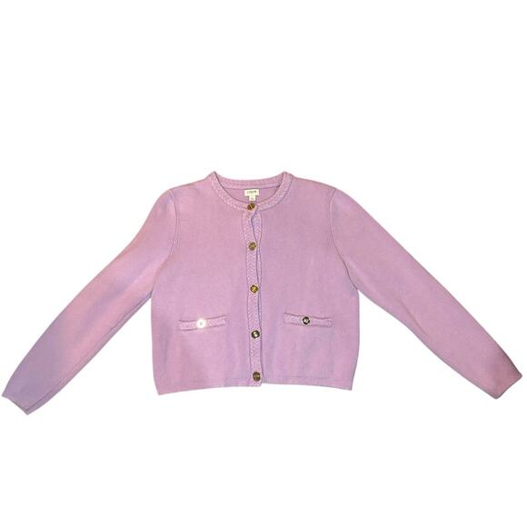 J. Crew 100% Cotton Lilac Cardigan Sweater Size L - Picture 3 of 5